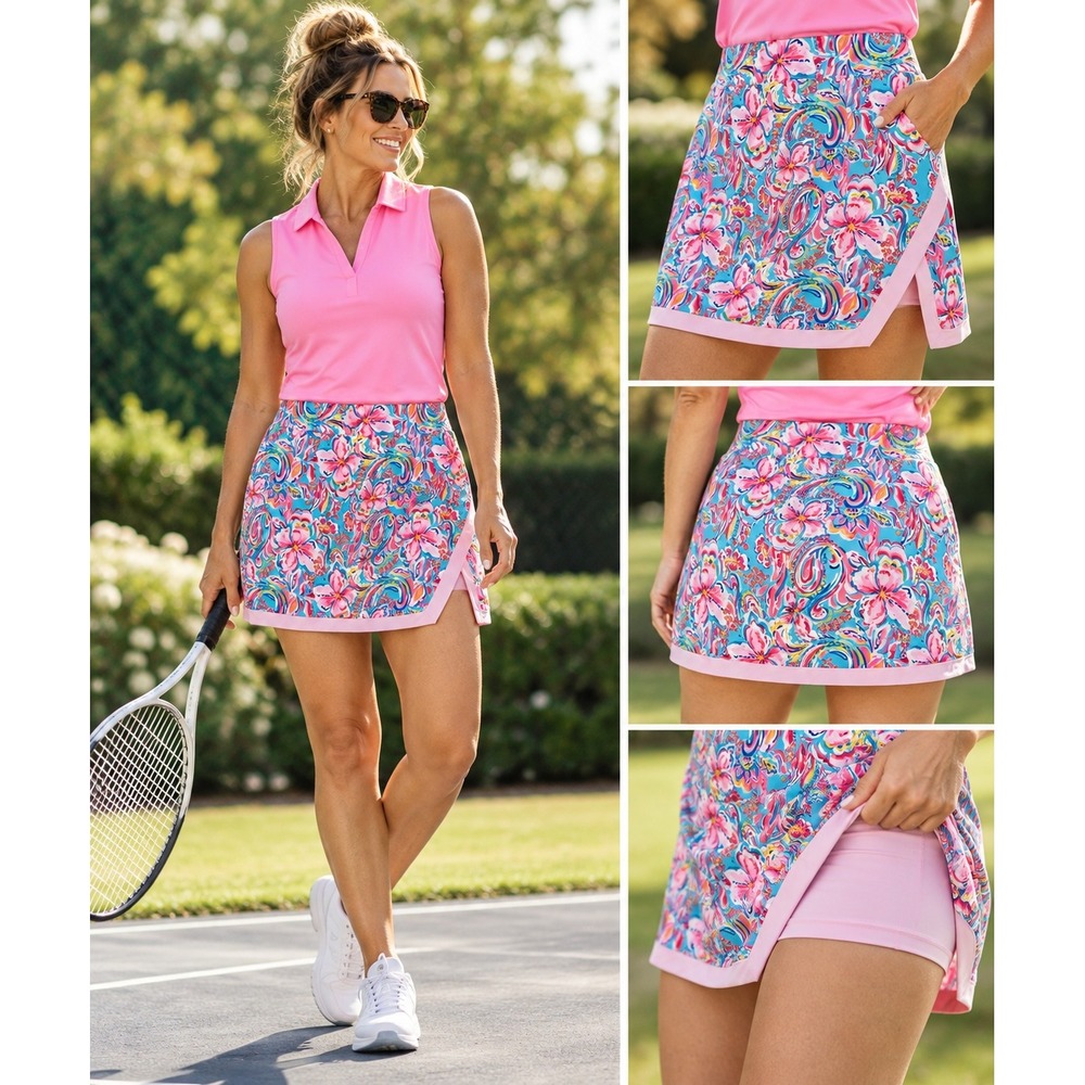 Stella Parker Skort Women M Pink Blue Floral Paisley Athletic Golf Tennis Skirt
